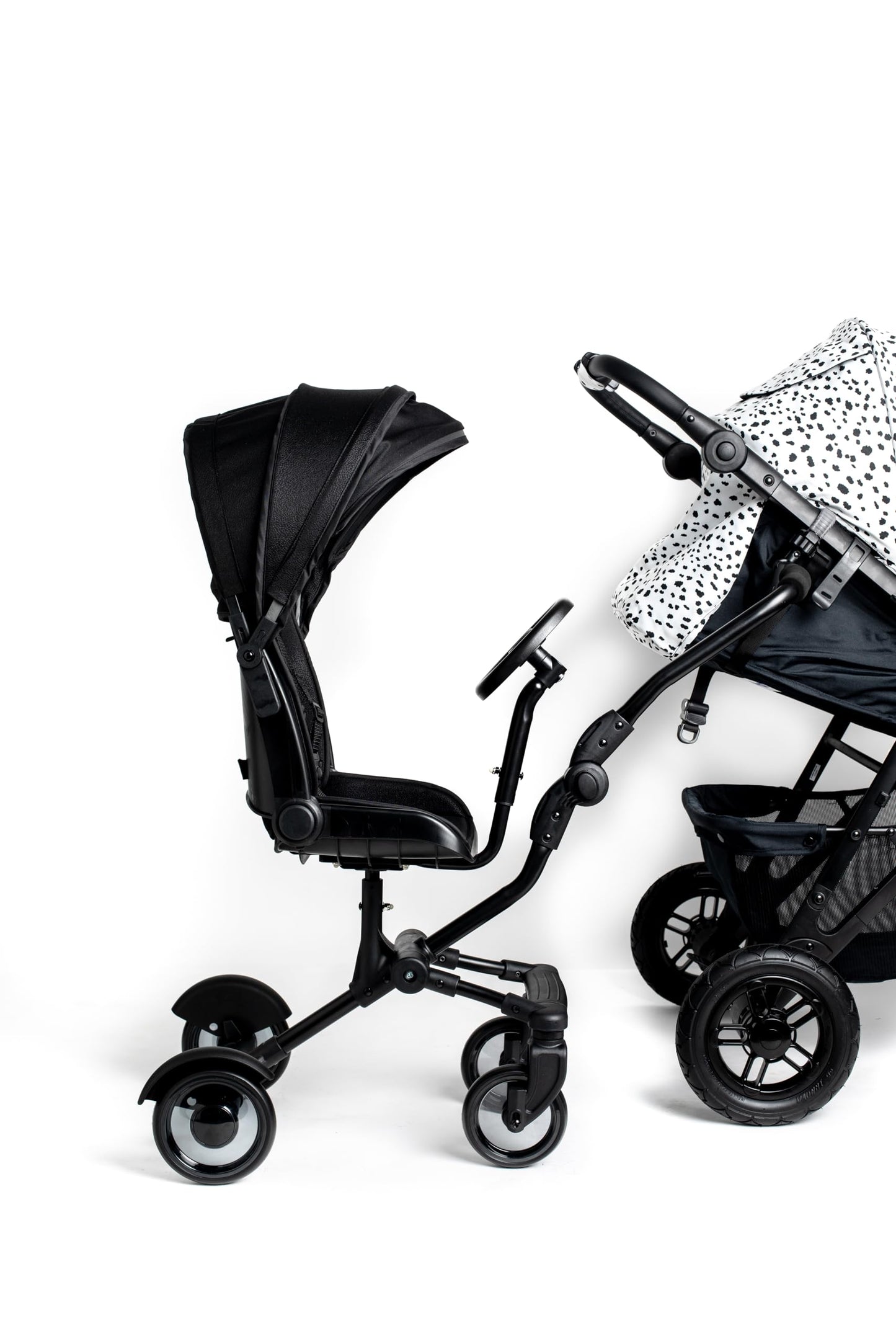 Roma Side Rider Universal Buggy Board with Seat - 4-Wheel Pram Board for Toddlers, Side Buggy Board with Universal Connector for Easy Attachment - Toy Steering Wheel - Hood