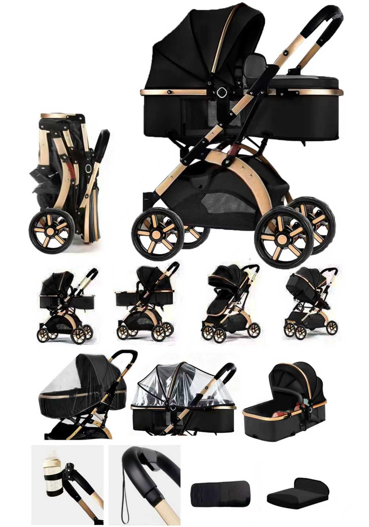 Rexhan Baby Pram, 2 in 1 Foldable Baby Buggy, Reversible Pushchair, All in One Stroller, Newborns, Toddlers, Infants, 0-4 Years, Aluminium Frame, Shock Absorbers, Lightweight