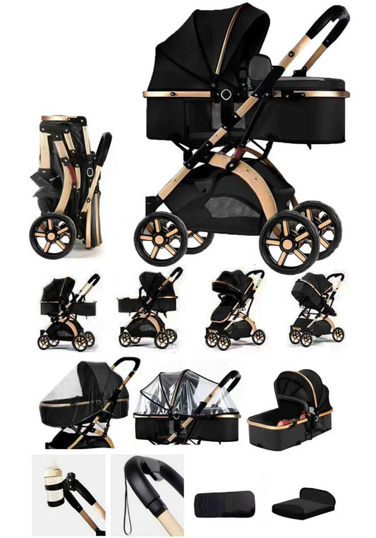Rexhan Baby Pram, 2 in 1 Foldable Baby Buggy, Reversible Pushchair, All in One Stroller, Newborns, Toddlers, Infants, 0-4 Years, Aluminium Frame, Shock Absorbers, Lightweight