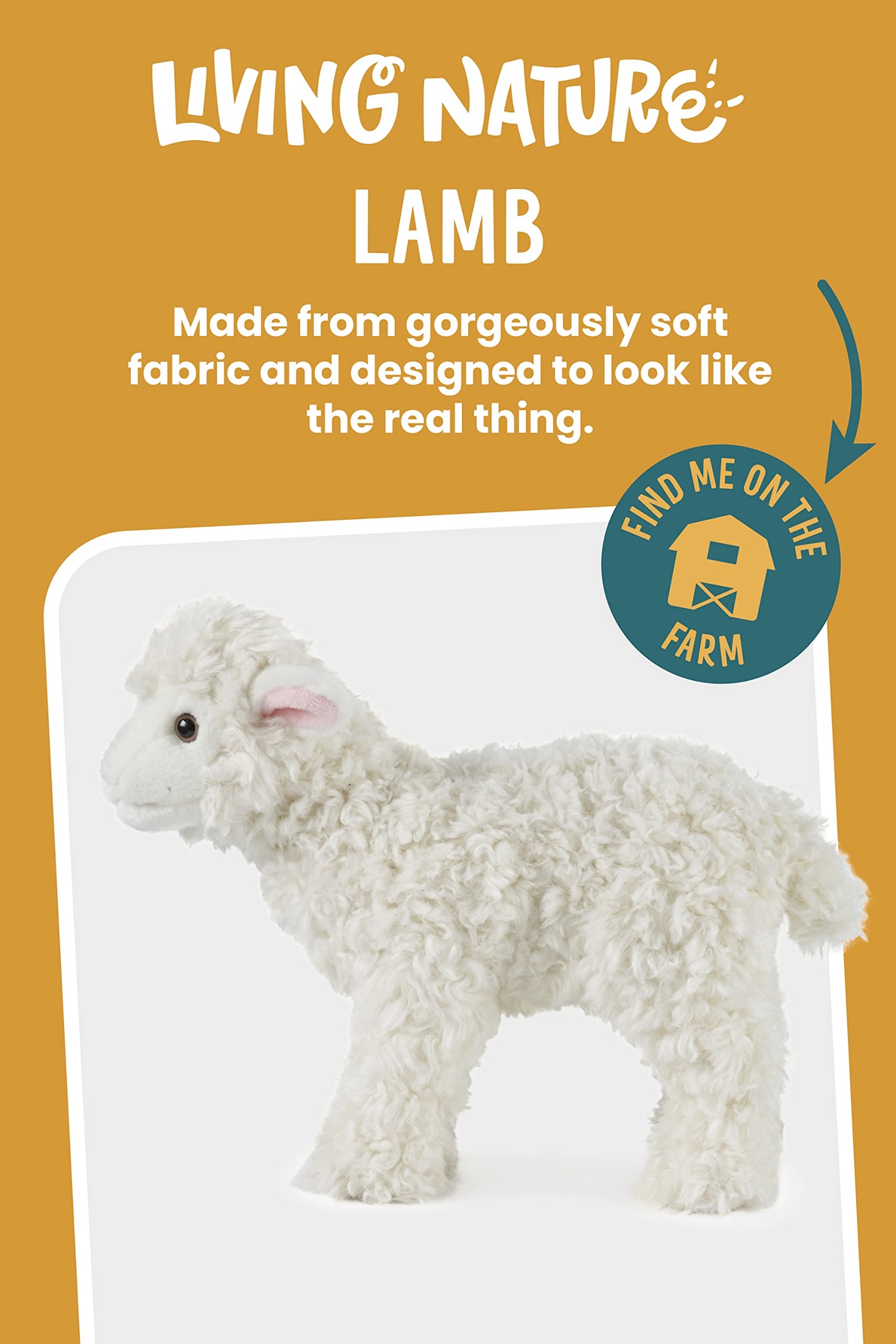 Living Nature Lamb Plush Soft Toy – Fluffy Realistic Animal Teddy, Cuddly Stuffed Animal Gift for Kids & Babies, 24 cm, White