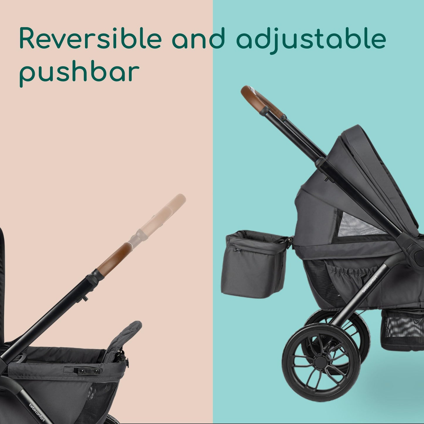 Bebeconfort Helios, Double Pram from Birth, 0-4 Years, 0-22kg, 2 Face-to-face Seats, Large All-Terrain Wheels, Compact Folding, Trolley on Wheels, Protective Canopy, Mineral Graphite