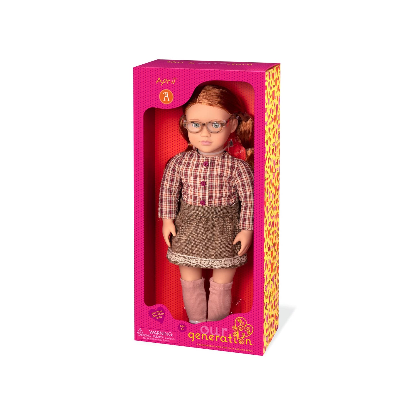 Our Generation April Doll with long red hair, wearing a colorful outfit, ideal for imaginative play and adventures.