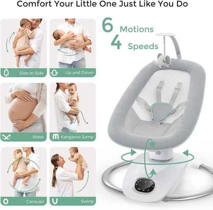 Momcozy CocoSway baby swing for infants and toddlers, electric 3D-motion swing with remote, 6 motions, 4 speeds, and soothing lullabies