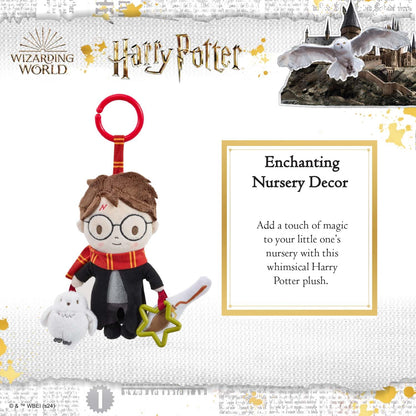 Harry Potter on the Go activity toy clip-on for babies featuring a crinkle broomstick and squeaky owl for sensory play and fun.