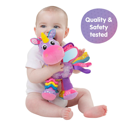 Playgro Activity Friend Stella Unicorn - Delight Your Baby Girl with this Sensory Development Toy, Ideal Baby Girl Gift for 0+ Months - On-The-Go Fun with Car Seat Toys and Pram Toy