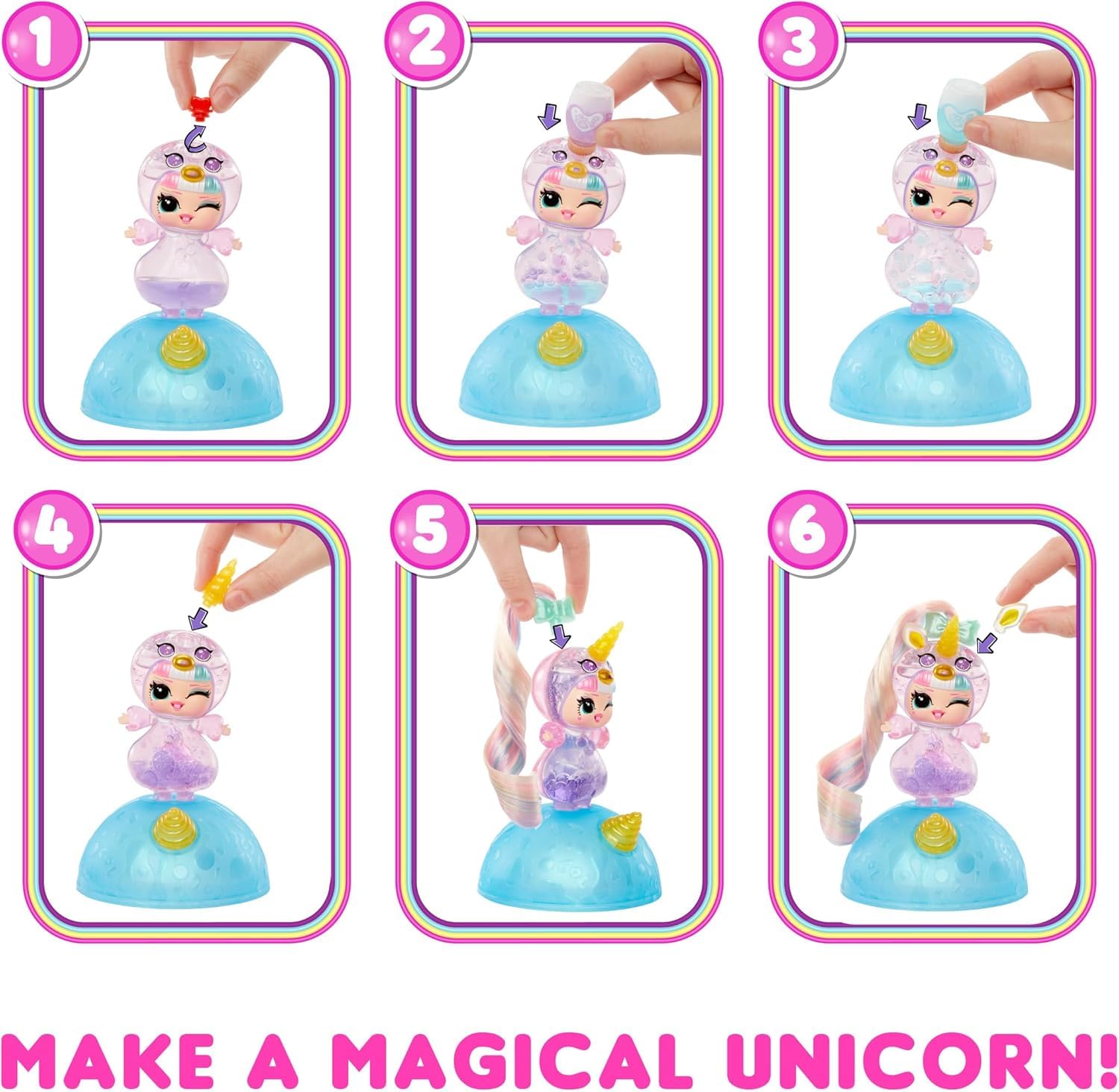 L.O.L. Surprise! Unicorns Tots doll with transparent features, colorful potions, and lava lamp experience in blind packaging.