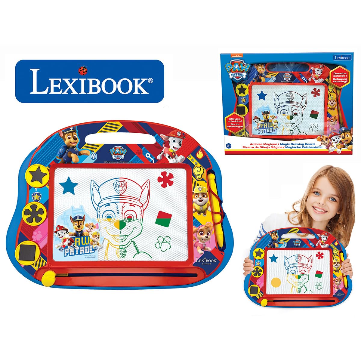 LEXIBOOK, Paw Patrol, Multicolour Magic Magnetic Drawing Board, Artistic Creative Toy for Girls and Boys, Stylus Pen and Stamps, Red/Blue, CRPA550