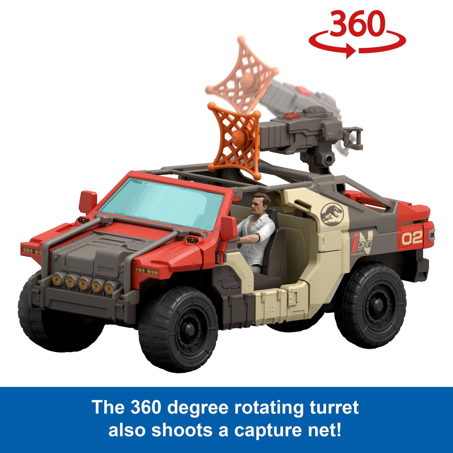 Mattel Jurassic World Rebirth Vehicle with 1 Human & 1 Dinosaur Figure, Launch ‘N Battle Truck, Martin Krebs Figure & Raptor, Turret & 2 Projectiles, JGB59