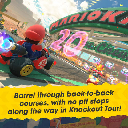 Nintendo Mario Kart World game box with colorful artwork featuring Mario and racing characters on the cover.