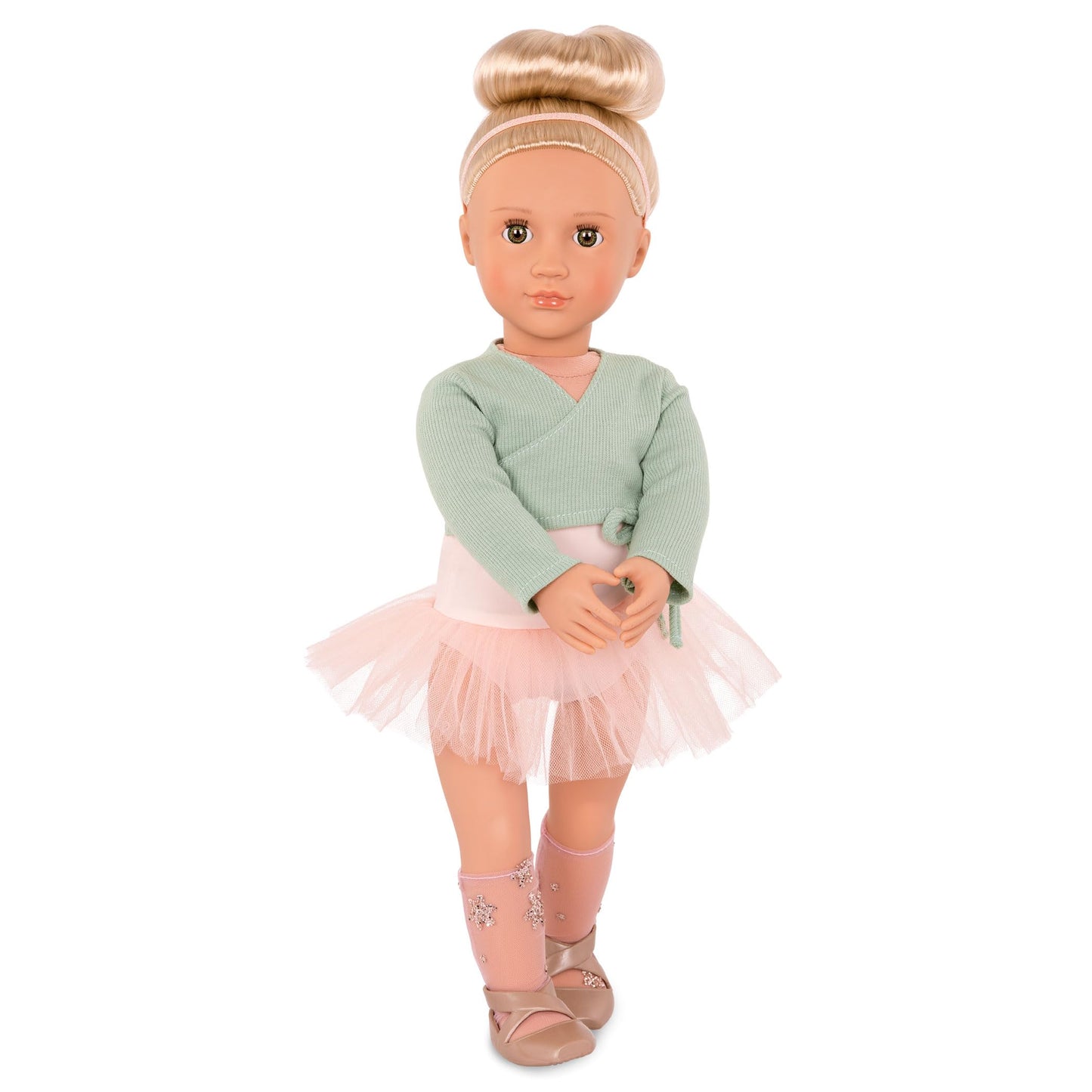 18-inch Our Generation Viola Ballerina Doll in pink tutu, soft body, and dance clothing set, ideal for imaginative play.