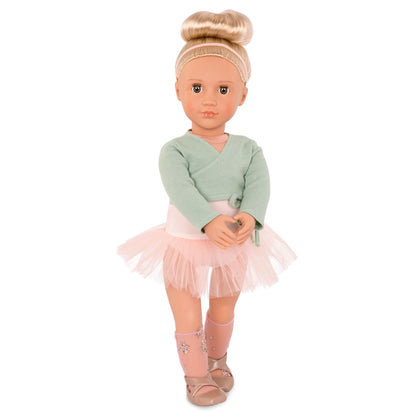 18-inch Our Generation Viola Ballerina Doll in pink tutu, soft body, and dance clothing set, ideal for imaginative play.