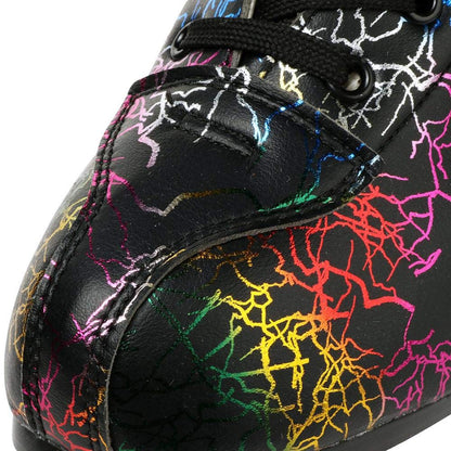 KALINU unisex roller skates with double row four wheels, lightning pattern, high-top design, black flash wheels, size 42