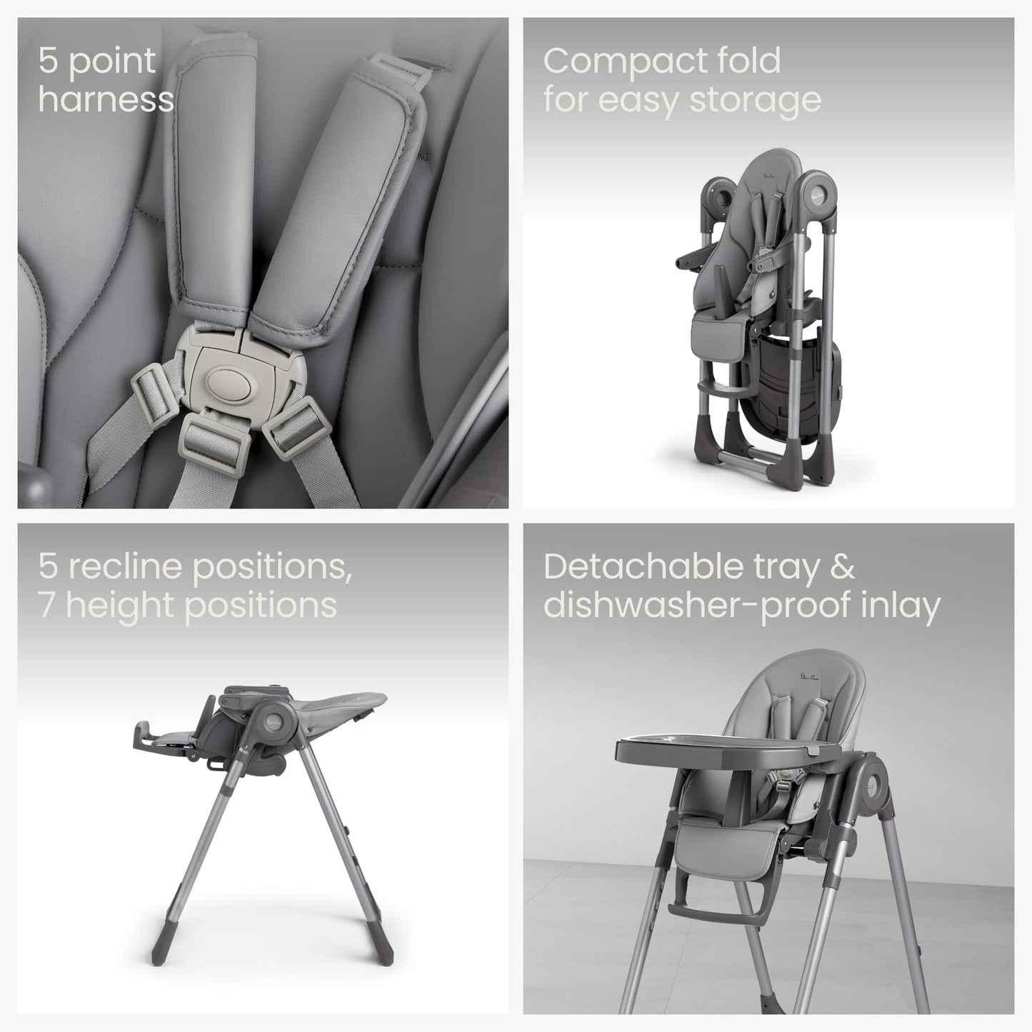 Silver Cross - Buffet Highchair with Mealtime Set - Baby Chair - Portable Highchair - Newborns to 3 Years - Grey