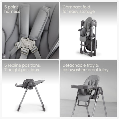 Silver Cross - Buffet Highchair with Mealtime Set - Baby Chair - Portable Highchair - Newborns to 3 Years - Grey