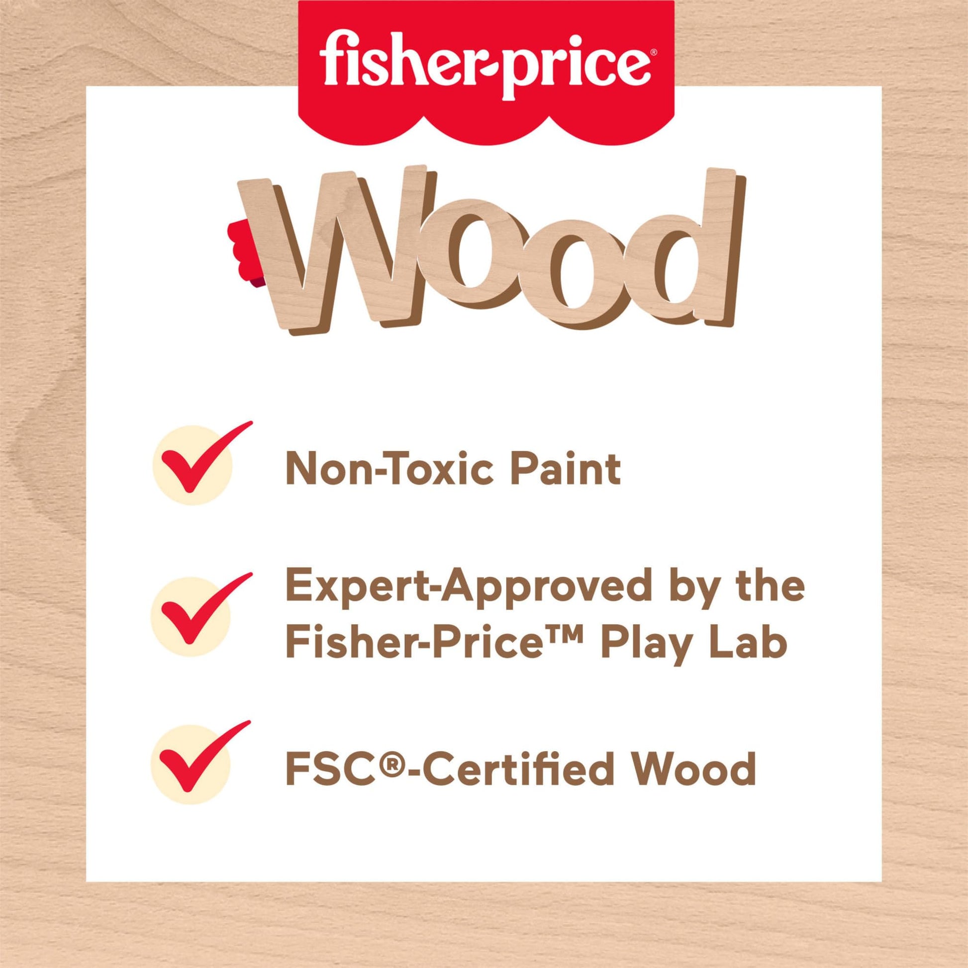 Fisher-Price Wood Toddler Ice Cream Truck Shape Sorter Set with 9 colorful wooden pieces for developmental play, ages 18+ months.