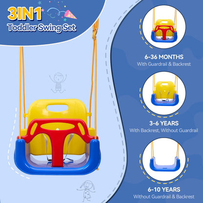Warmiehomy 3 in1 Baby Swing Chair with Safety Harness Kids Swings for Garden Backyard Outdoor Indoor, Foldbale Toddler Swing Chair Play for Children Gift for 1 2 3 4-10 years old Boys Girls, Blue