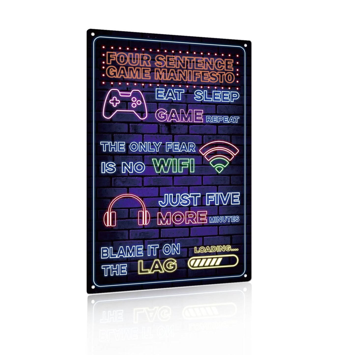 Neon gaming metal poster with funny gamer sign, suitable for boys' gaming room wall decor, 8x12 inches by Yiruhe