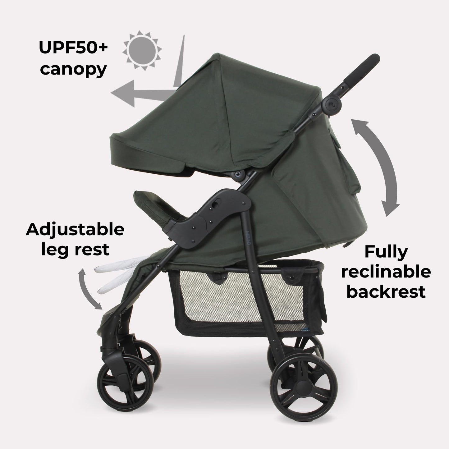 My Babiie MB30 Pushchair – from Birth to 4 Years (22kg), Easy Compact Fold, Large Shopping Basket, Adjustable Handle, Stroller Includes Cup Holder, Rain Cover – Forest Green