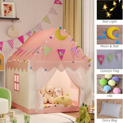 Kids Tent - 2 In 1 Kids Play Tent Children's Playhouse Indoor with Star Lights,Large Play Tent for House Outdoor Playground Children's Birthday Present