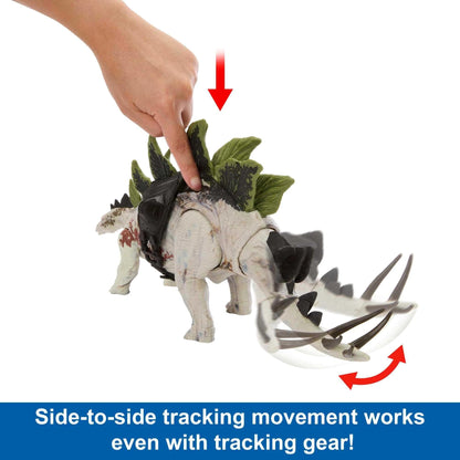 Jurassic World Dominion Dinosaur Figure Gigantic Trackers Stegosaurus with Attack Motion & Tracking Gear, Toy Gift with Physical & Digital Play, HLP24