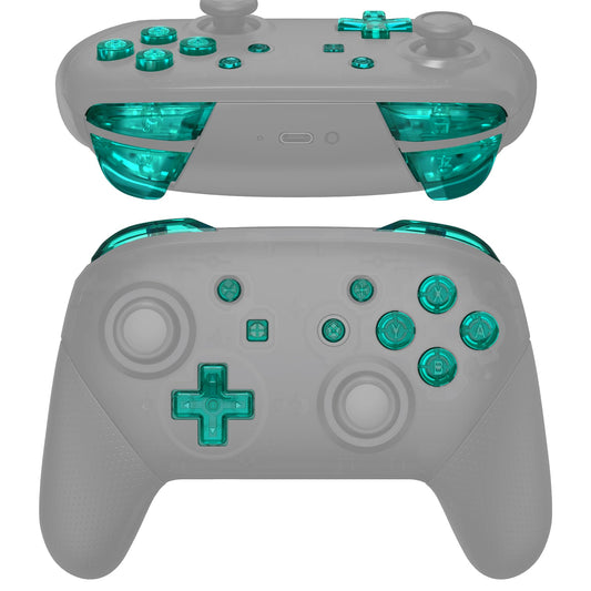 eXtremeRate emerald green crystal repair ABXY D-pad and ZR ZL L R buttons for Nintendo Switch Pro controller with tools, glossy replacement set