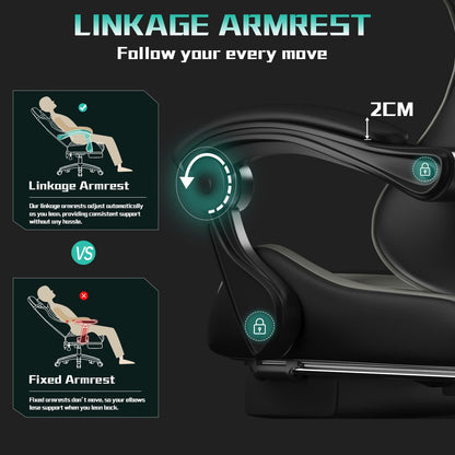 Vfalcon XTREME gaming chair in grey with ergonomic design, reclining feature, footrest, 360° swivel, and adjustable height.