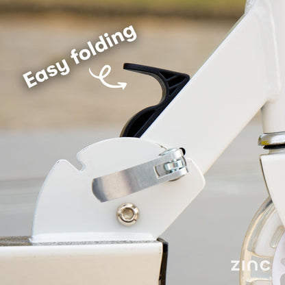 Zinc Two Wheeled Rider Kids Scooter for Ages 3+ – Folding 2-Wheel Kick Scooter with Light Up Wheels, Lightweight, Height Adjustable, Anti-Slip Footplate, Rear Footbrake, Soft Touch Foam Grips, White