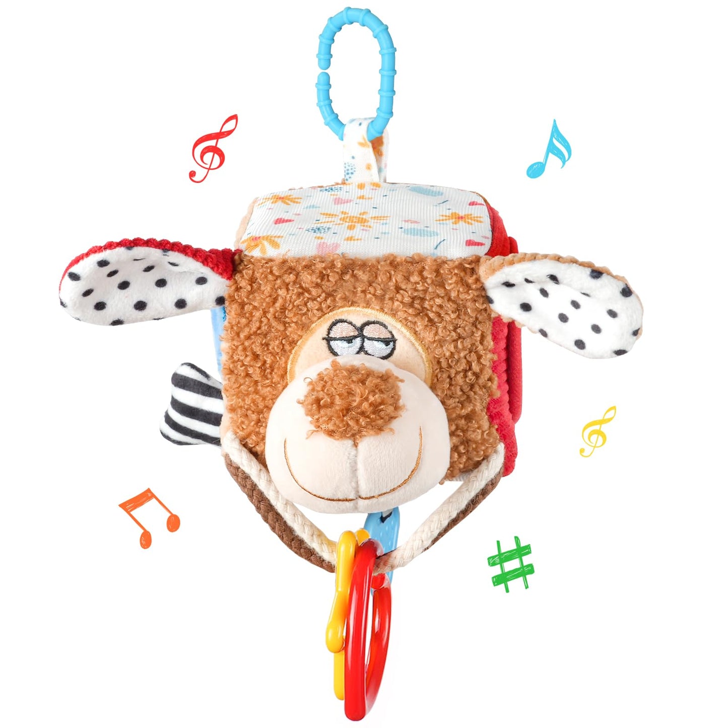 Aolso clip-on puppy sensory toy for pram, stroller, or crib, with hanging musical features for newborn development and early education.
