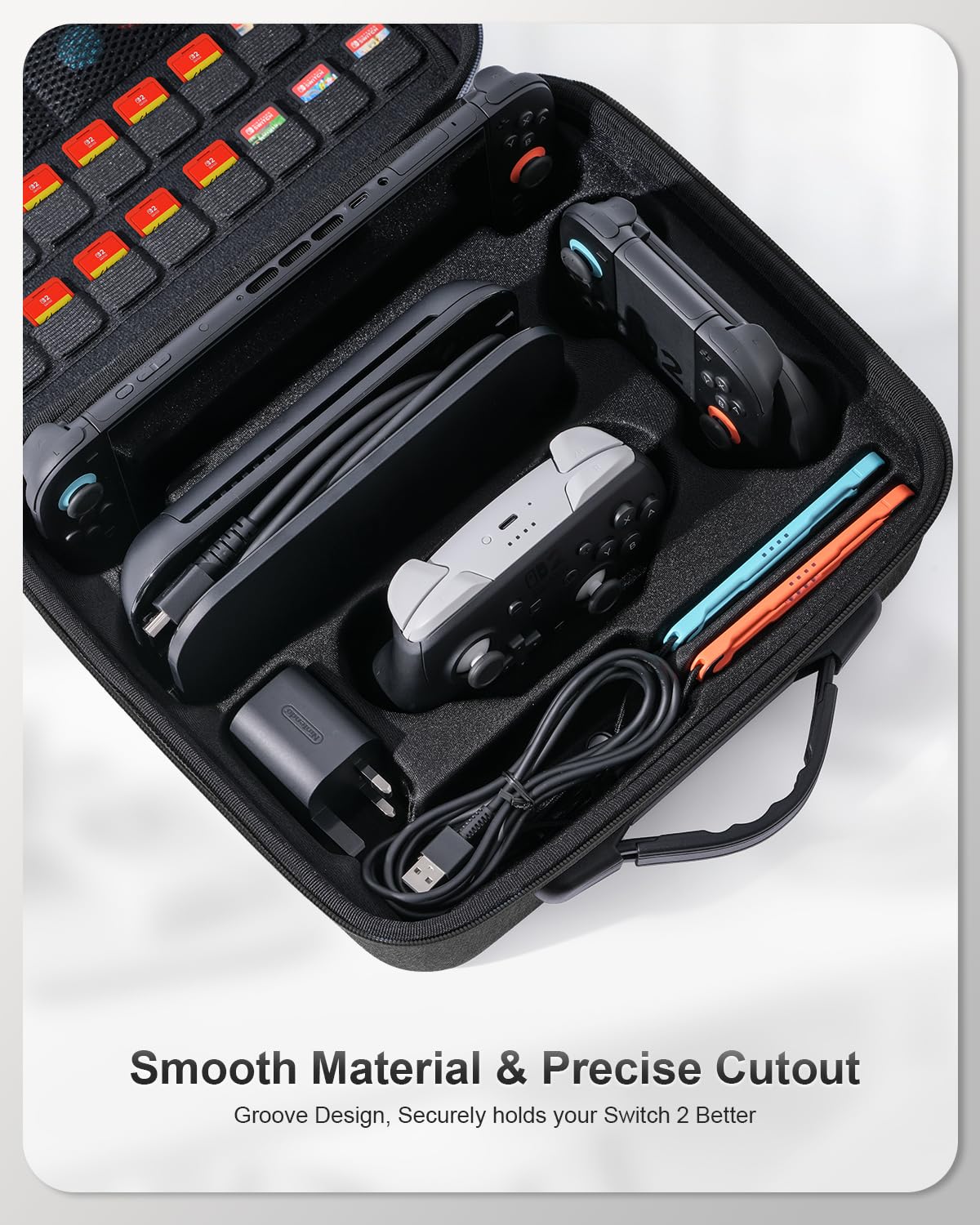 STARTRC GAMES black hard carry case for Nintendo Switch 2, with large capacity and 18 game card slots for travel and storage.