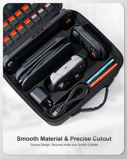 STARTRC GAMES black hard carry case for Nintendo Switch 2, with large capacity and 18 game card slots for travel and storage.