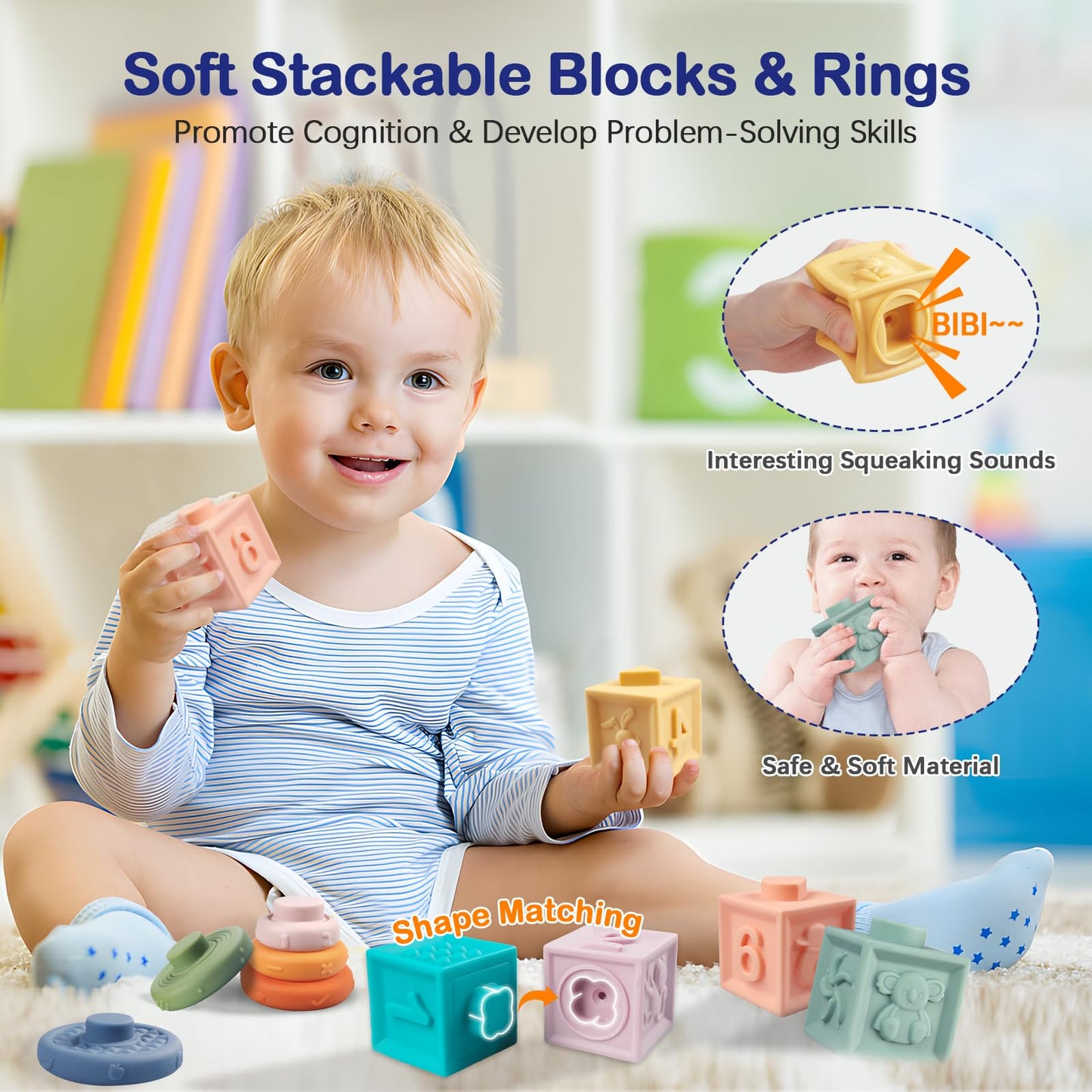 Baby Toys for 6 to 12 Months, Montessori Toys for Babies 6 Months -3 Year Old, 6 in 1 Wooden Sorting and Stacking Blocks Activity Cube Sensory Toy, Learning Baby Toys Gift for 6 7 8 9 12 Months