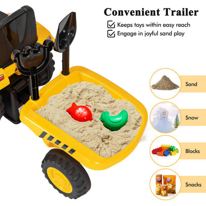 Maxmass Ride on Tractor and Trailer, Kids Sliding Toy Car with Detachable Trailer, LED Lights, Horn, Rake & Shovel, Foot to Floor Toddler Ride on Car for 12-36 Months Old (Yellow, 91 x 28 x 45cm)