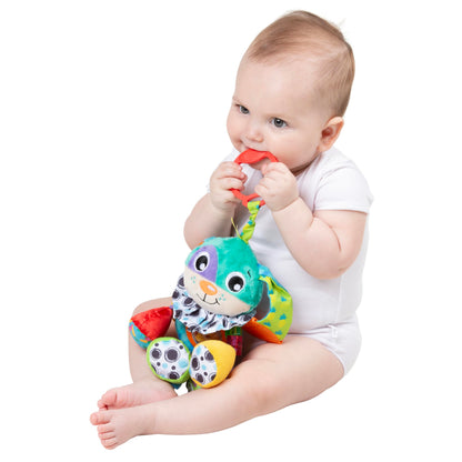 Playgro Activity Friend Doofy Dog, Vibrant Pram Rattle Toy with Easy Attach Clip for Prams, Car Seats & Capsules - Engaging Dog Baby Toy with Textured Bug Teether for Gums - from 0 Months