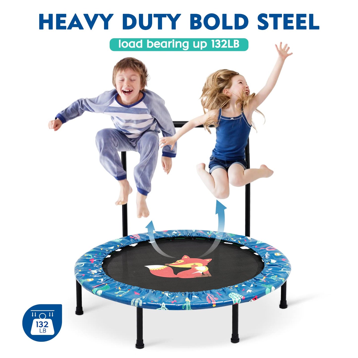 38" Kids Trampoline with Foldable Bungee Rebounder and Safety Padded Cover Mini Trampoline for Indoor and Outdoor use (Green)