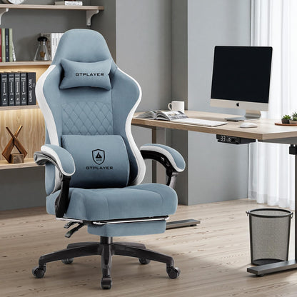 GTPLAYER Fabric Gaming Chair with Footrest, Ergonomic Computer Desk Chair with Pocket Spring Cushion Home Office High Back Support Lumbar Support Heavy Duty Wide