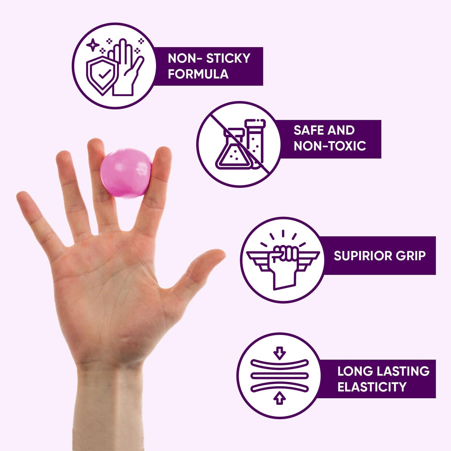 Meglio hand therapy putty in color-coded tubs, 57g each, for stress relief and hand strength training for adults and children.