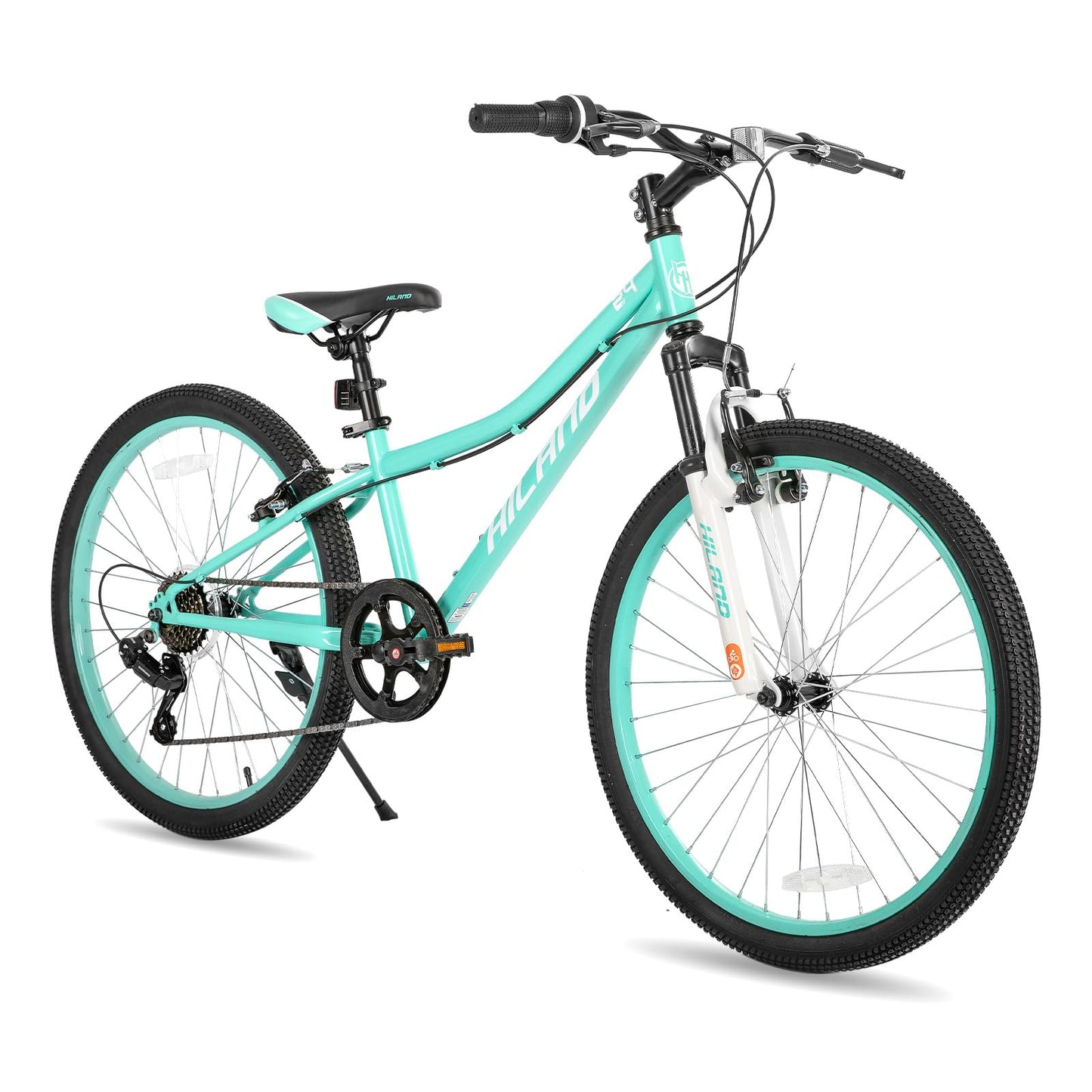 Hiland Mountain Bike 24 Inch, 7 Speed Boys Girls Mountain Bicycle with Suspension Fork V-brakes, 24 Inch MTB Mountian Bike for Kids, Mint Green