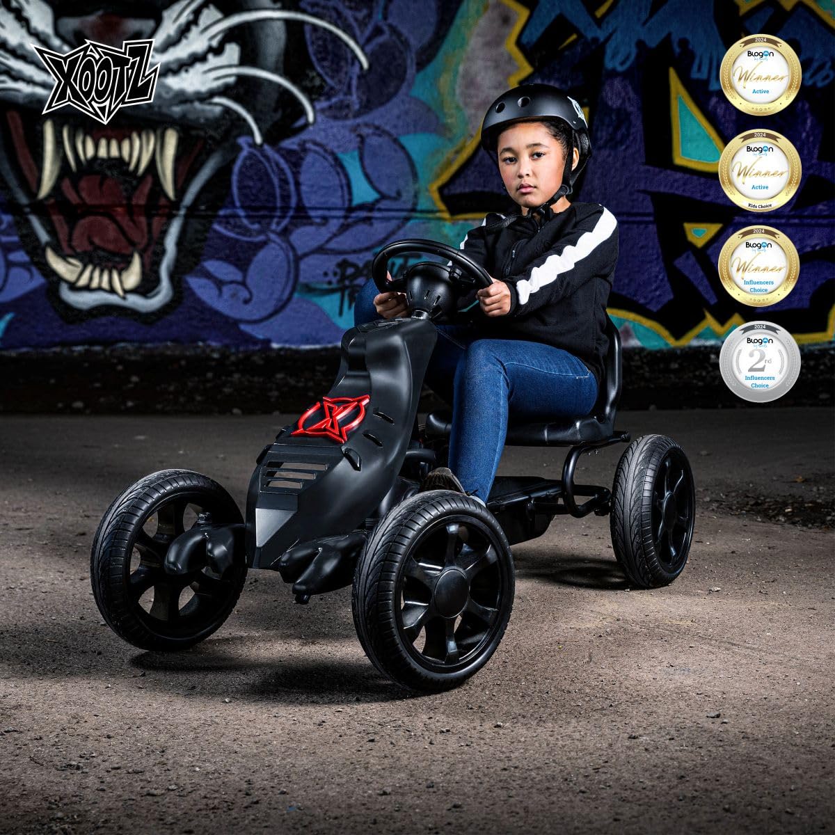 Xootz Venom Pedal Go Kart | Kids Ride-On Race Car with Gears, Handbrake and Adjustable Seat, Black & Red