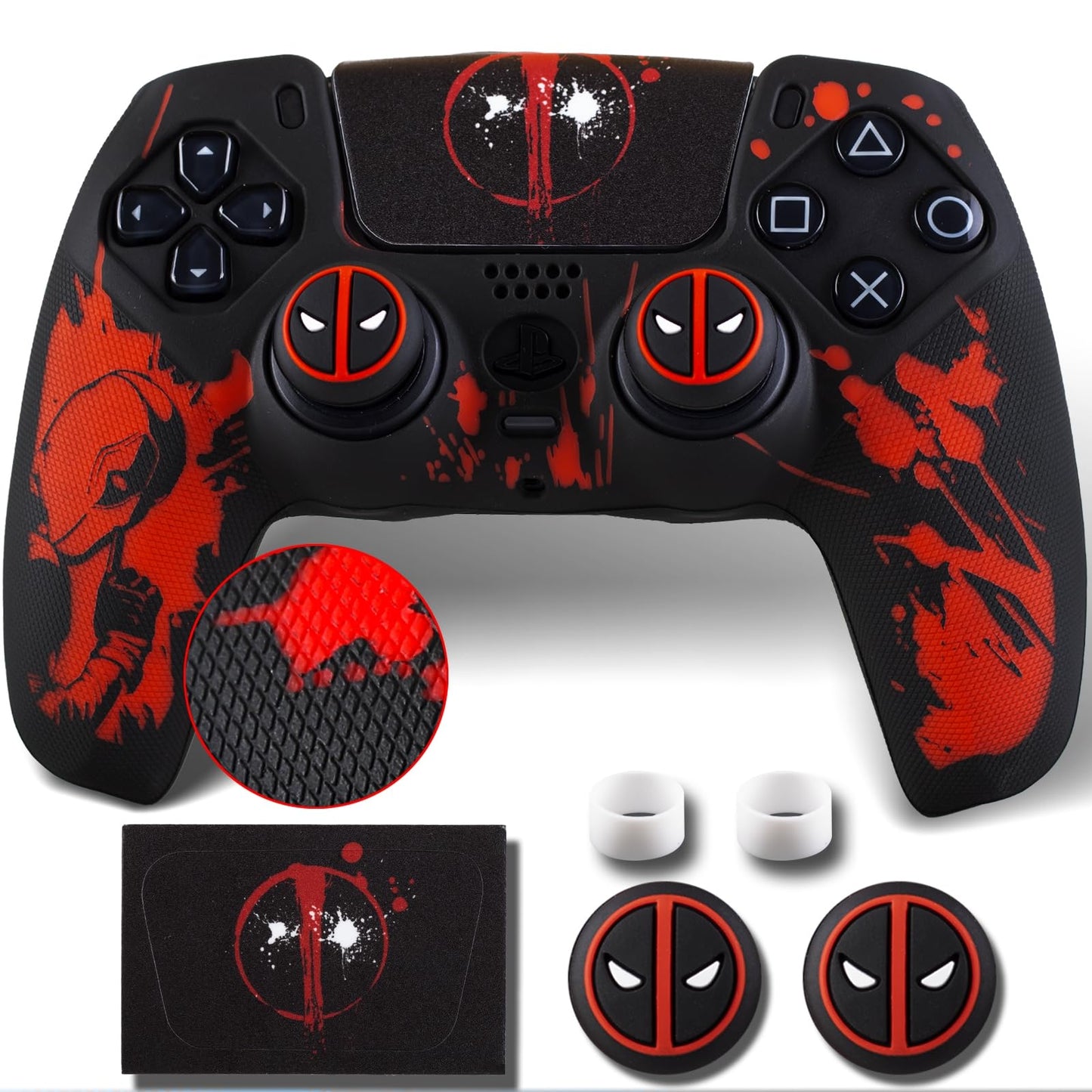 9CDeer non-slip silicone cover for PS5 controller, with thumbstick caps and sticker, designed for improved grip and protection.
