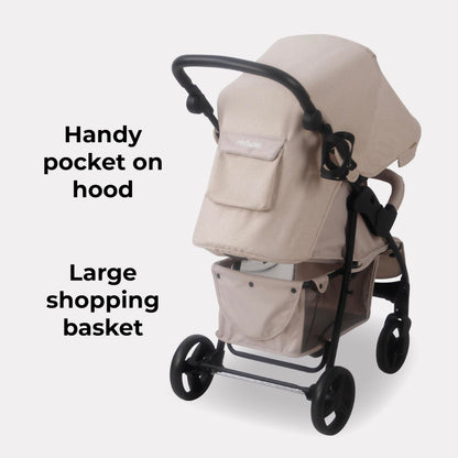 My Babiie MB30 Pushchair – from Birth to 4 Years (22kg), Easy Compact Fold, Large Shopping Basket, Adjustable Handle, Stroller Includes Cup Holder, Rain Cover – Oatmeal