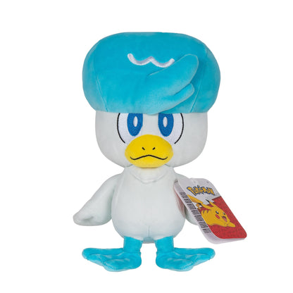8-inch Pokémon Quaxly plush featuring authentic details and vibrant colors, perfect for collectors and fans.