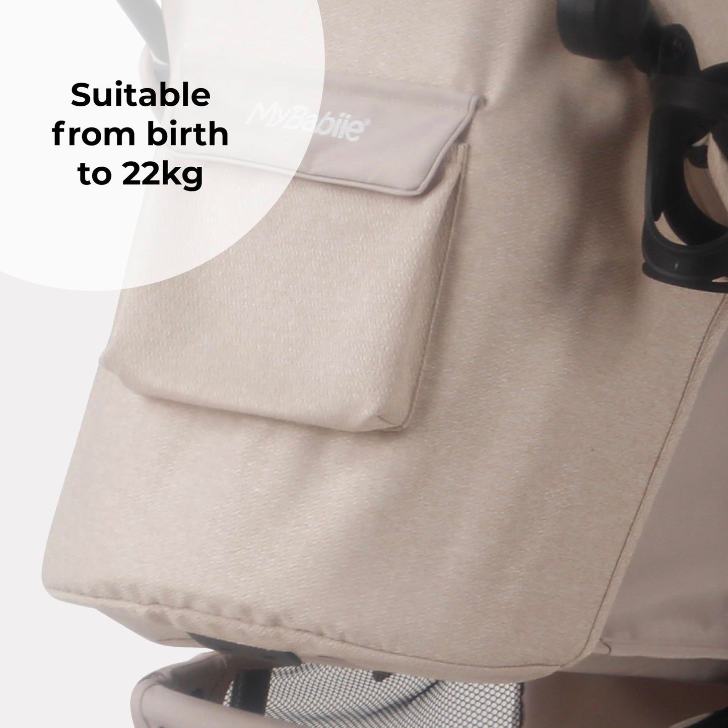 My Babiie MB30 Pushchair – from Birth to 4 Years (22kg), Easy Compact Fold, Large Shopping Basket, Adjustable Handle, Stroller Includes Cup Holder, Rain Cover – Oatmeal