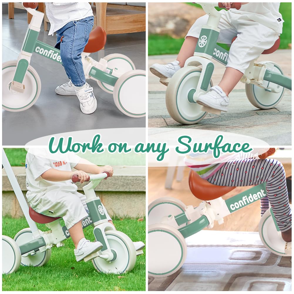 Toddler Tricycle Balance Bike for 2 3 4 Year Olds, 5 in 1 Kids Trike with Parent Handle & Removable Pedals, Push Trike Ride on Toys, Birthday Gifts for Boys Girls