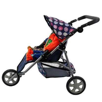 The Magic Toy Shop BiBi Doll Blue Twin Stroller, Ideal Twin Dolls Prams and Pushchairs - Adjustable Canopy and Handle, Under Storage Space, Collapsible - Dolls Double Buggy Toy Pram Double Dolls Pram
