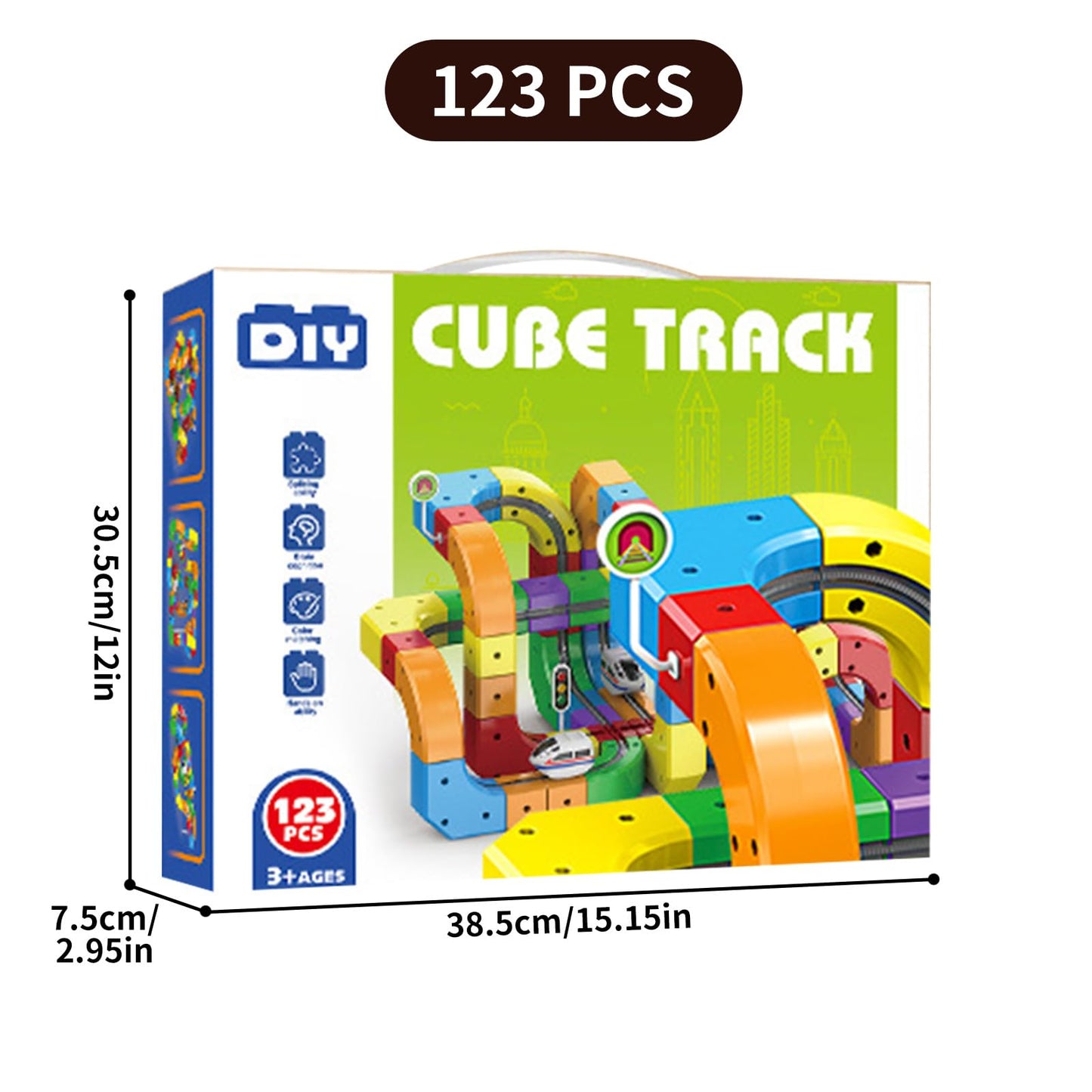 Clickrail Electric Train Set, Track Fusion Toy, Magic Rail Cube Train Set, with Gravity-Defying Motorized Train, 3D Embedded Layouts Train Track Set, DIY Cube Track, for Kids (123PCS)