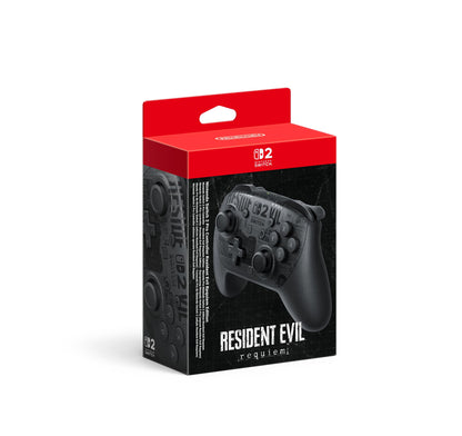 Nintendo Switch 2 Pro Controller featuring Resident Evil Requiem Edition design, with ergonomic grips and action buttons.
