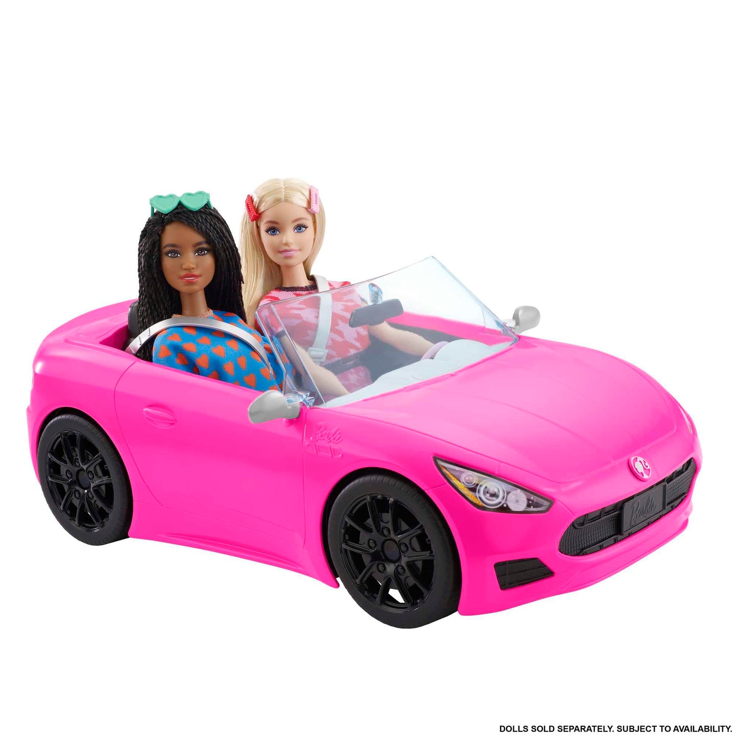 Barbie Convertible 2-Seater Vehicle, Pink Car with Rolling Wheels & Realistic Details, Gift for 3 to 7 Year Olds, HBT92