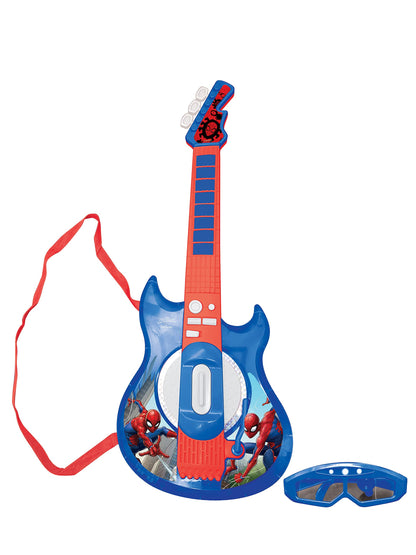 Lexibook Spider-Man light-up electronic guitar with microphone, glasses, melodies, MP3 input, in blue and red, K260SP.