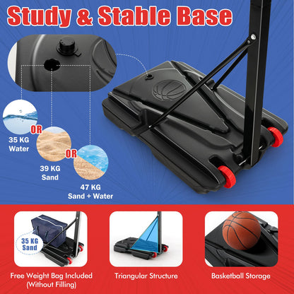 COSTWAY 10ft Basketball Backboard Hoop Net Set, 1.05M-2.6M Height Adjustable Basketball Stand with Wheels, Weighted Bag, for Kids, Junior and Adult