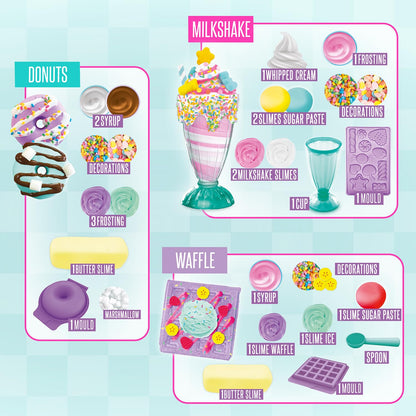 Canal Toys So Slime Sensations Sugary Crush deluxe slime kit with dessert slimes, accessories, milkshake, waffles, donuts for kids.